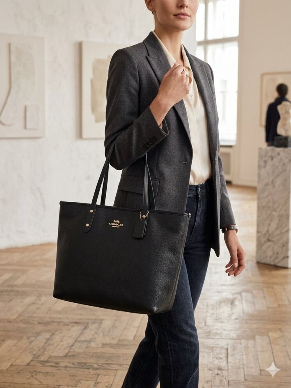 Coach City Zip Tote Bag in Black Pebbled Leather – Flawless Corners!